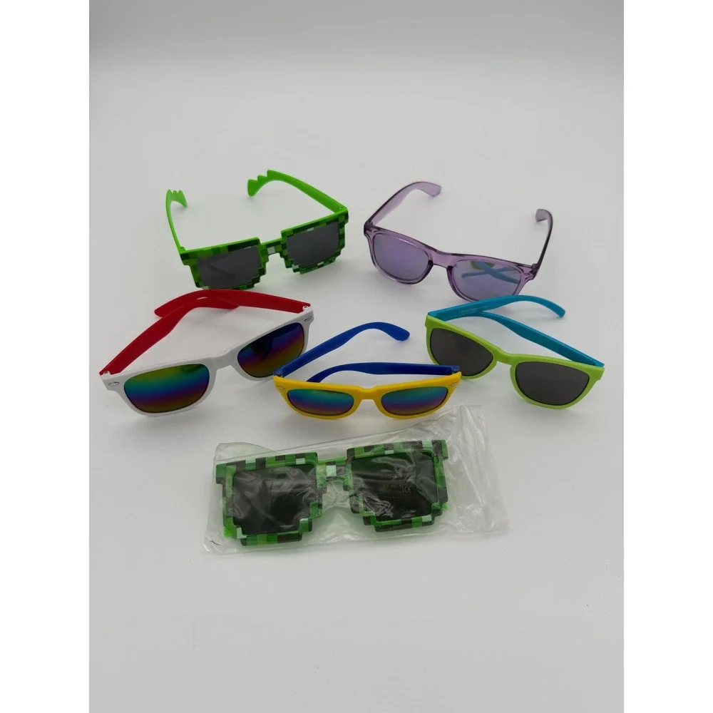 Kids Sunglasses Lot of 6 Pixel Gamer Wayfarer Style Multi Color Party Favors